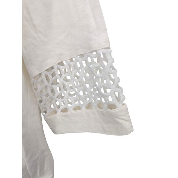 Preston & York Linen Blend White Blouse Women’s Size 10 Lace Trim 3/4 Sleeve - Picture 3 of 5